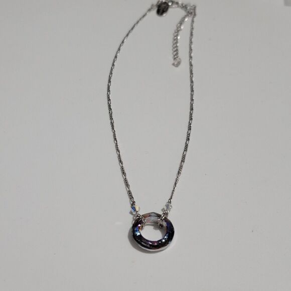Silver Figaro Chain With Round Crystal 18" Necklace - Picture 8 of 11